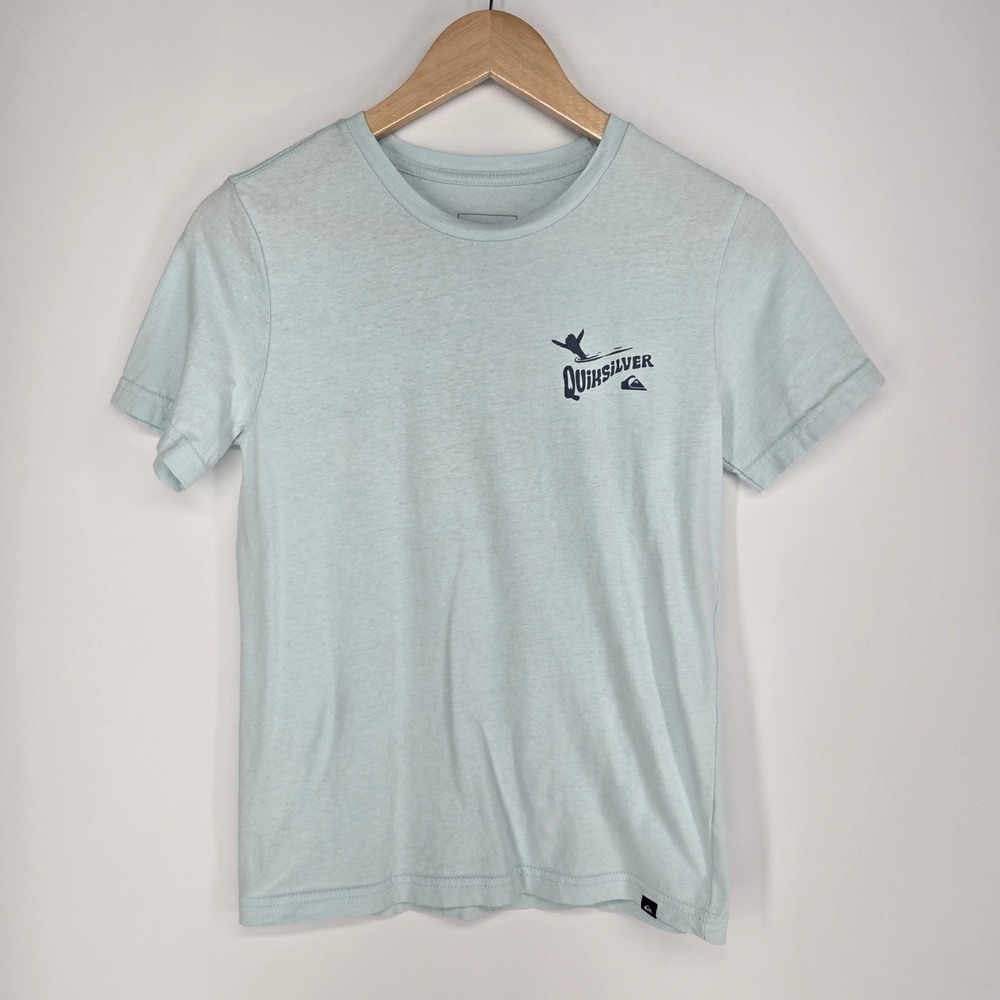 Quiksilver Graphic Tee Kids Size M Light Blue Skeleton Paradise Surf T-Shirt
